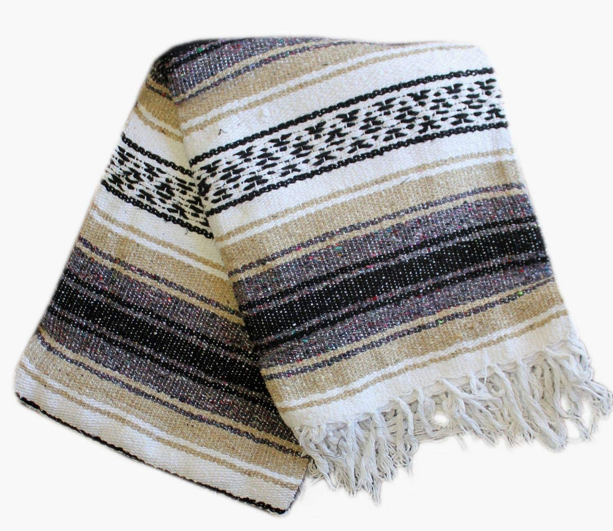 Del Mex blanket size 75x50 with fringe, versatile for sofa or bed.