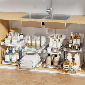 Delamu 2-tier under-sink organizer with pull-out drawers for easy access.