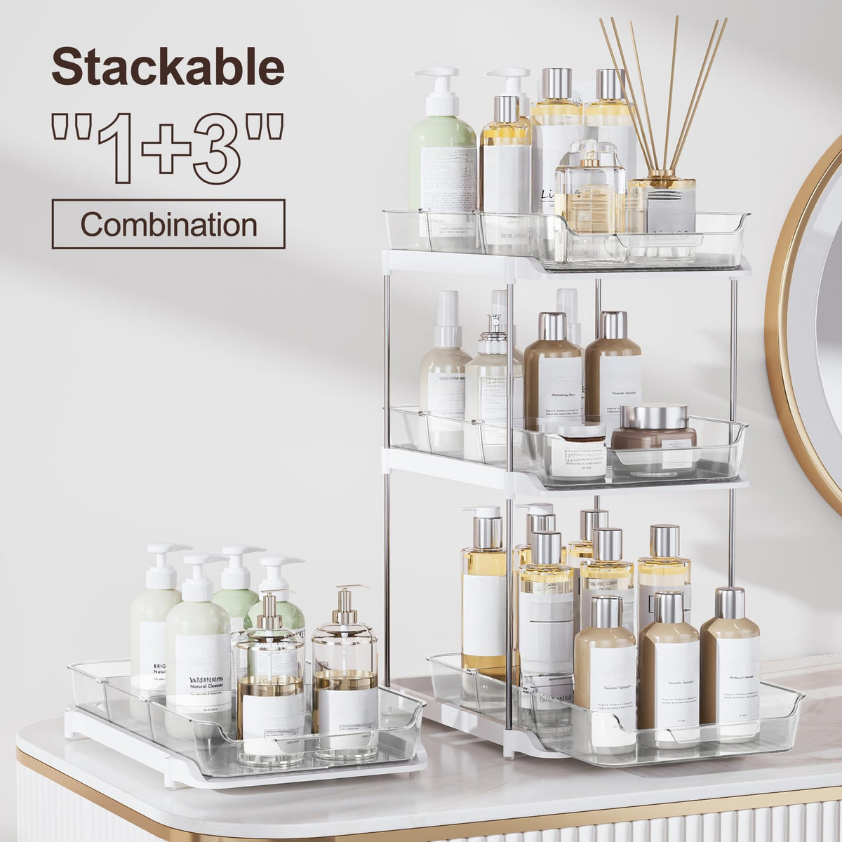 Delamu clear acrylic kitchen organizer provides quick visibility.