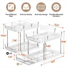 Delamu bathroom organizer with movable dividers for customized storage.