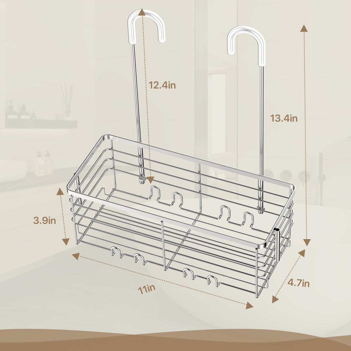 DELLAN front hooks provide extra spots for loofah, razor, and washcloth