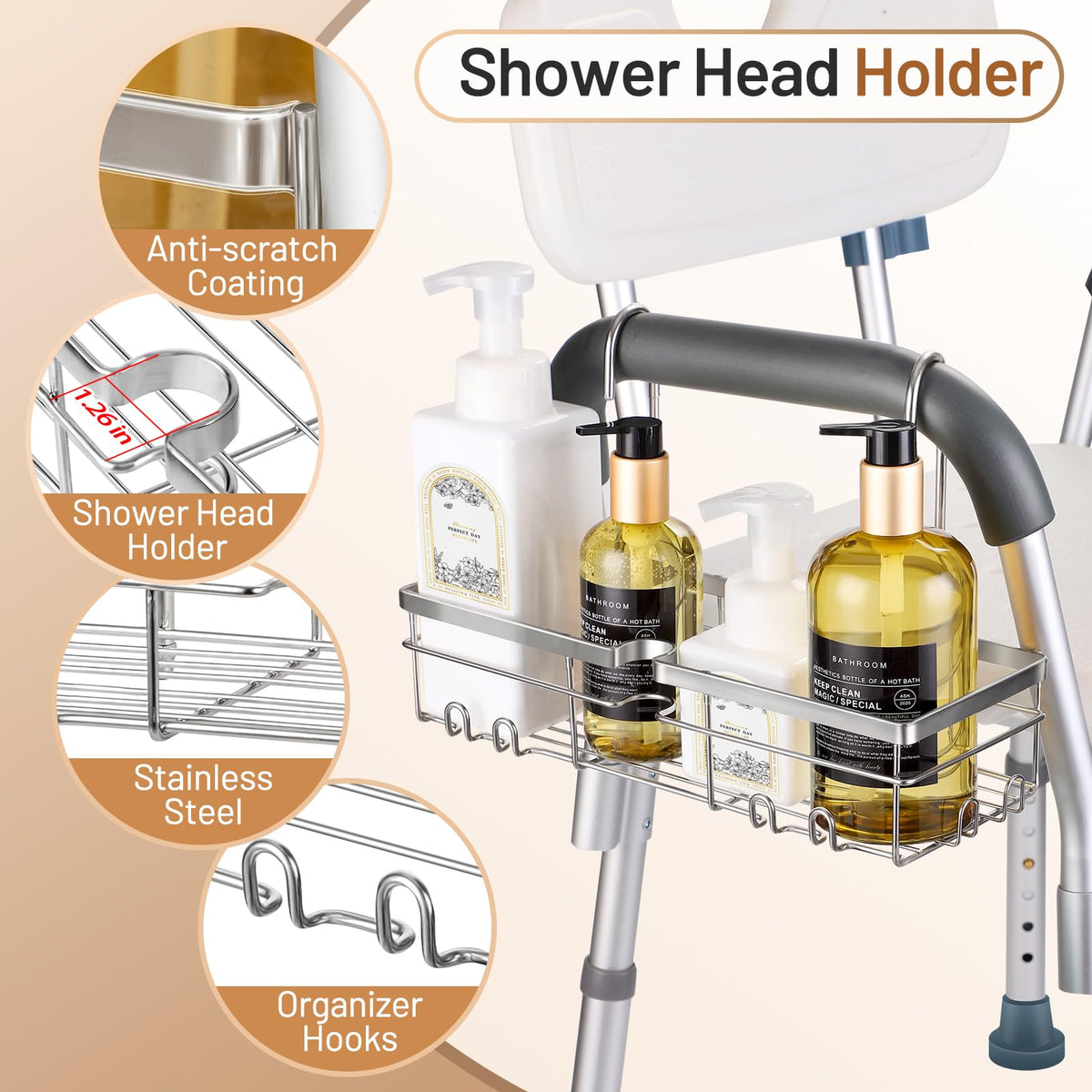 DELLAN front hooks offer space for razors, towels, and brushes.