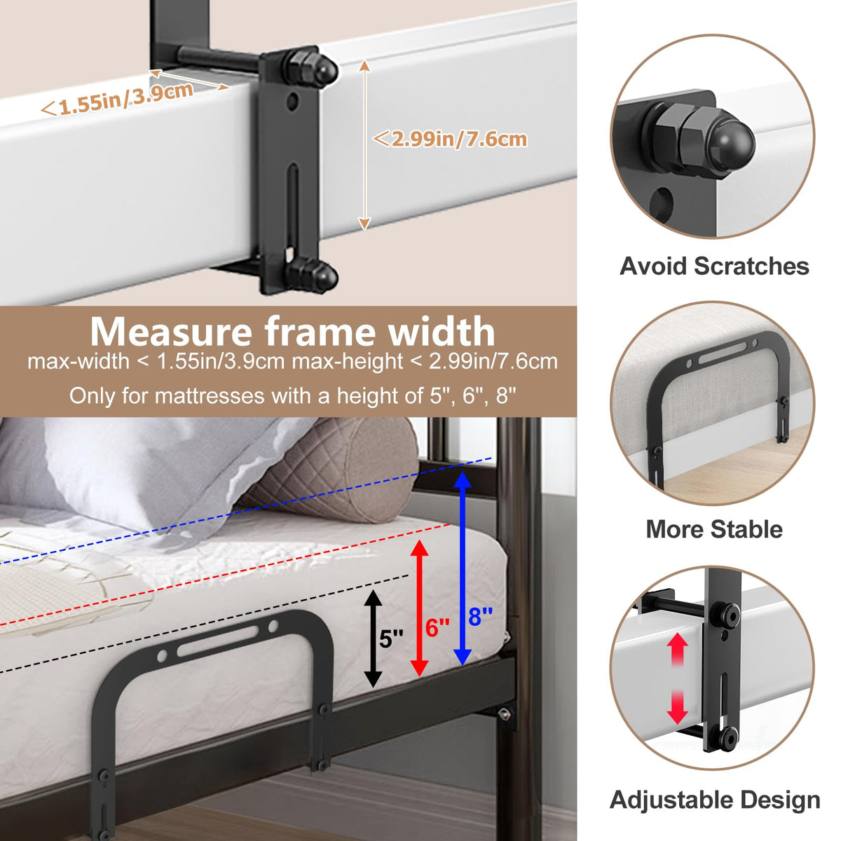 DELLAN outside-frame install highlights easy setup and mattress stability without adjusting base.