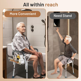 DELLAN shower caddy holds bottles neatly to reduce clutter in small bathrooms.