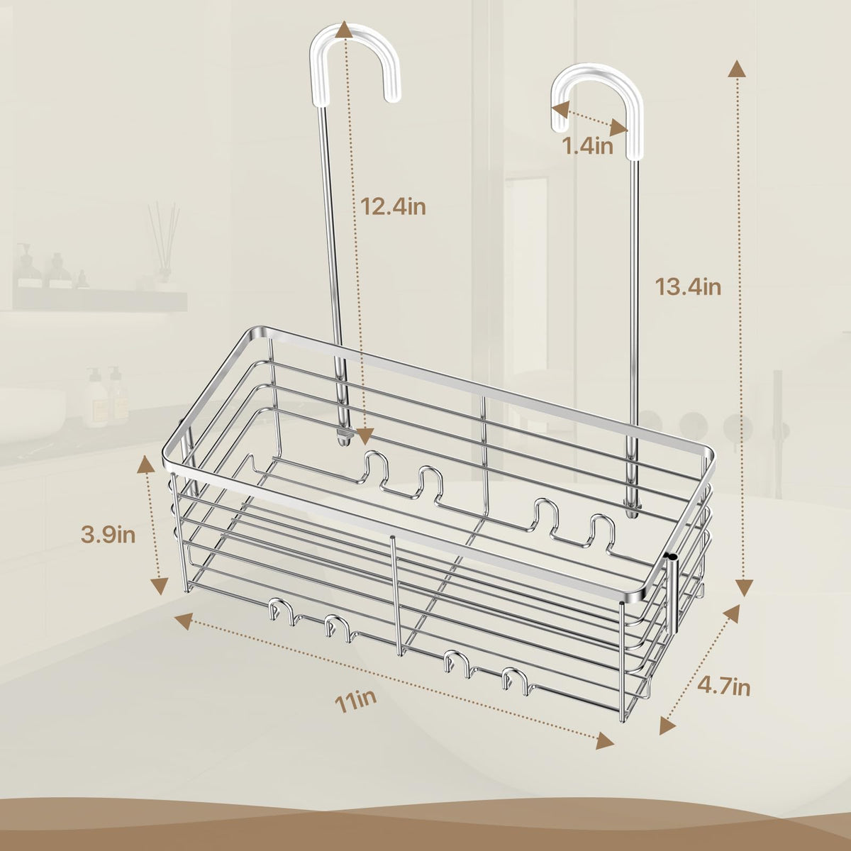 DELLAN shower organizer measures 11x4.7x13.4 inches for large bottles