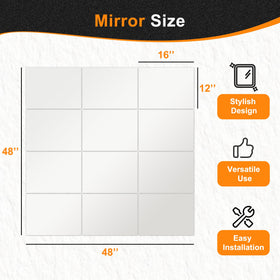 Delma 12-piece mirror tile pack ideal for versatile wall decor in bathrooms, gyms.