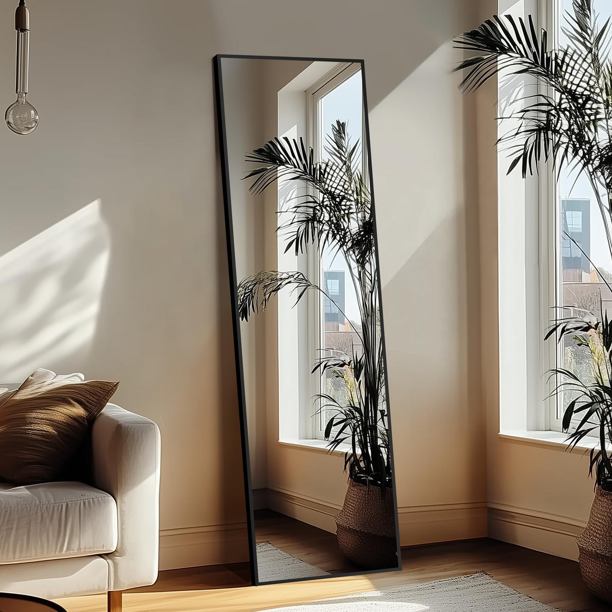 Delma aluminium frame standing mirror showing durable finish in humid spaces