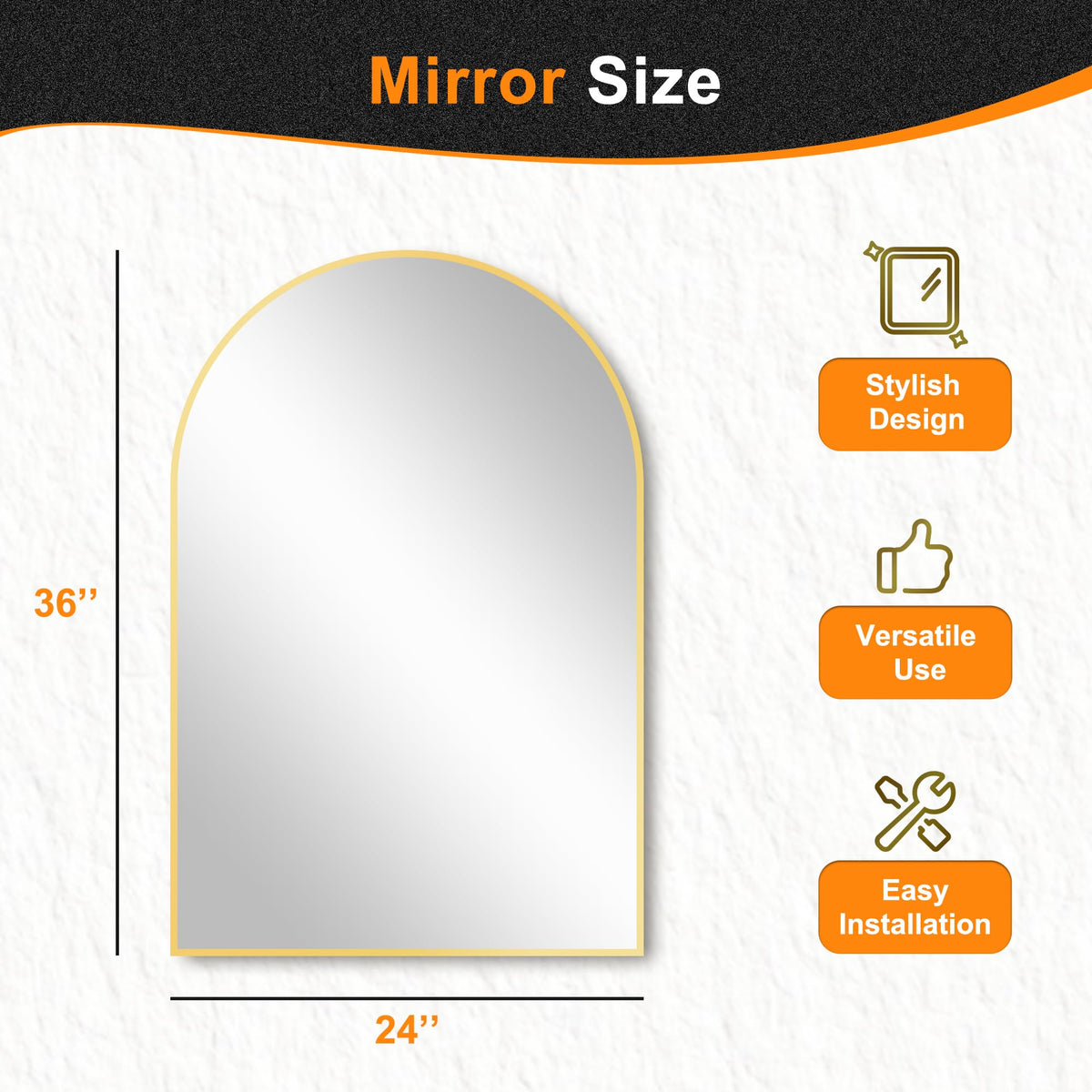 Delma arched mirror in bedroom or living room showcasing gold accent