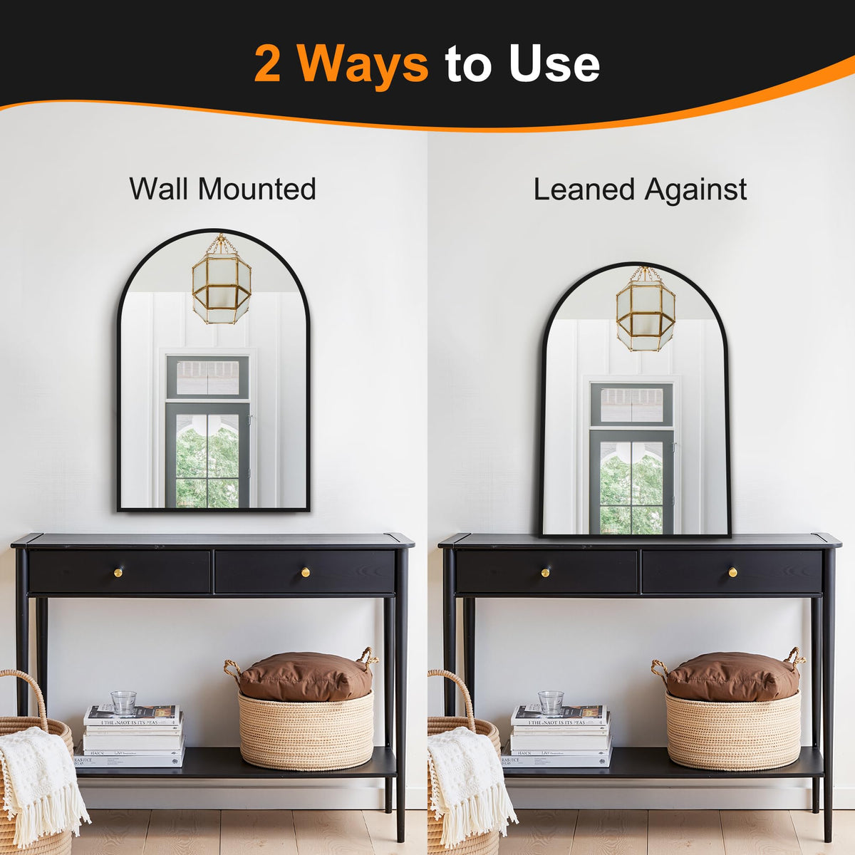 Delma arched mirror brushed frame detail shows premium finish