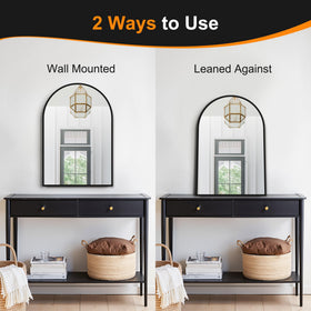 Delma arched mirror brushed frame detail shows premium finish