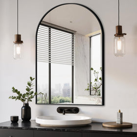 Delma arched mirror 24x36 front view brightens space
