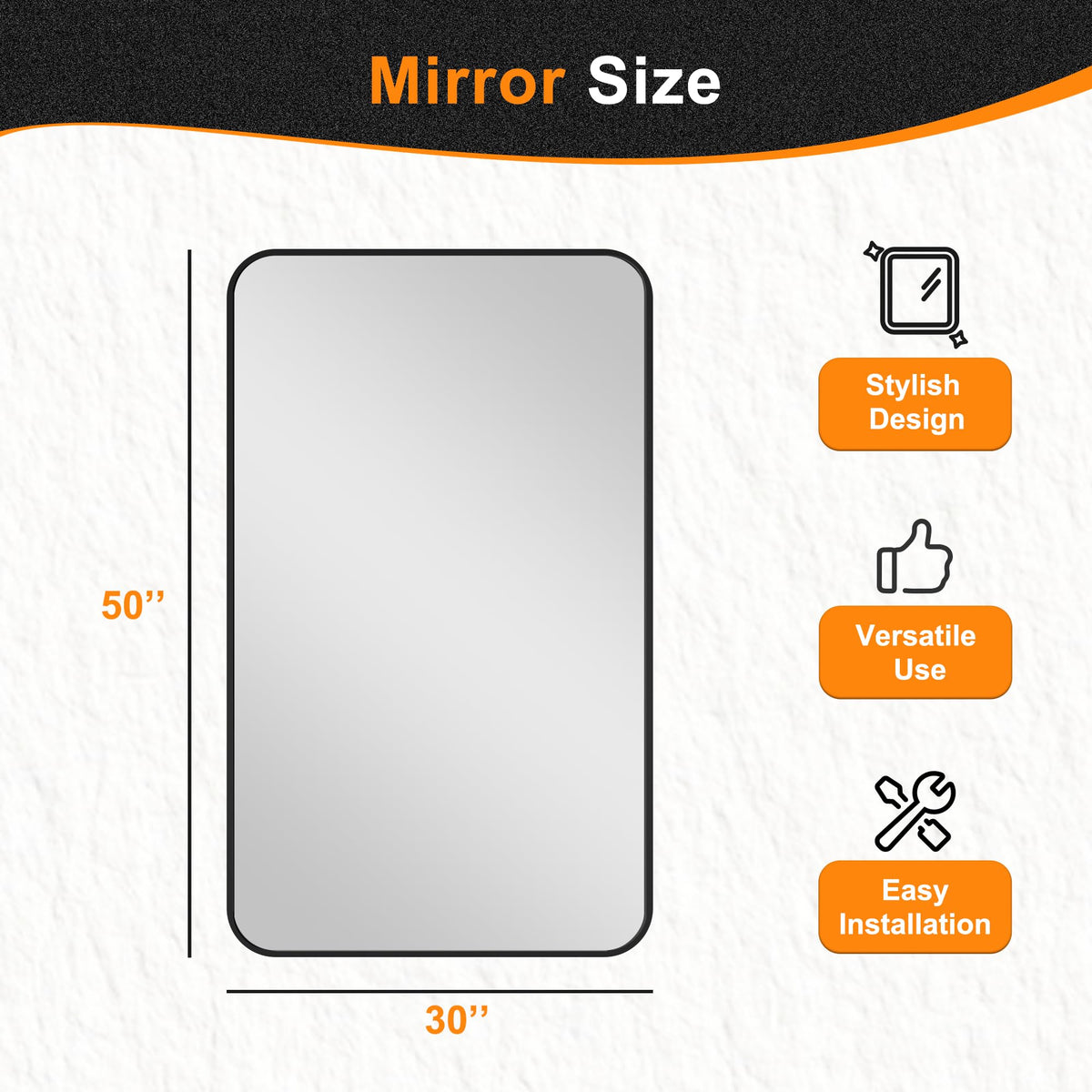 Delma bathroom mirror ships with all hardware for quick, secure installation.