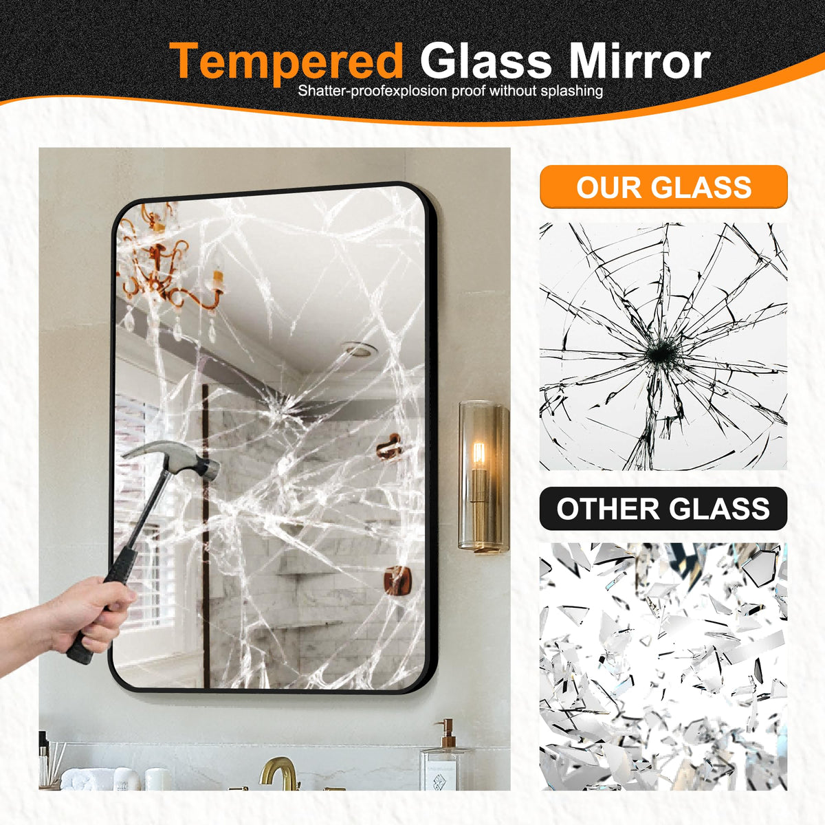 Delma easy-installation bathroom mirror with hardware included for quick setup.