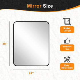 Delma modern black-frame mirror adds sleek style to any bathroom.