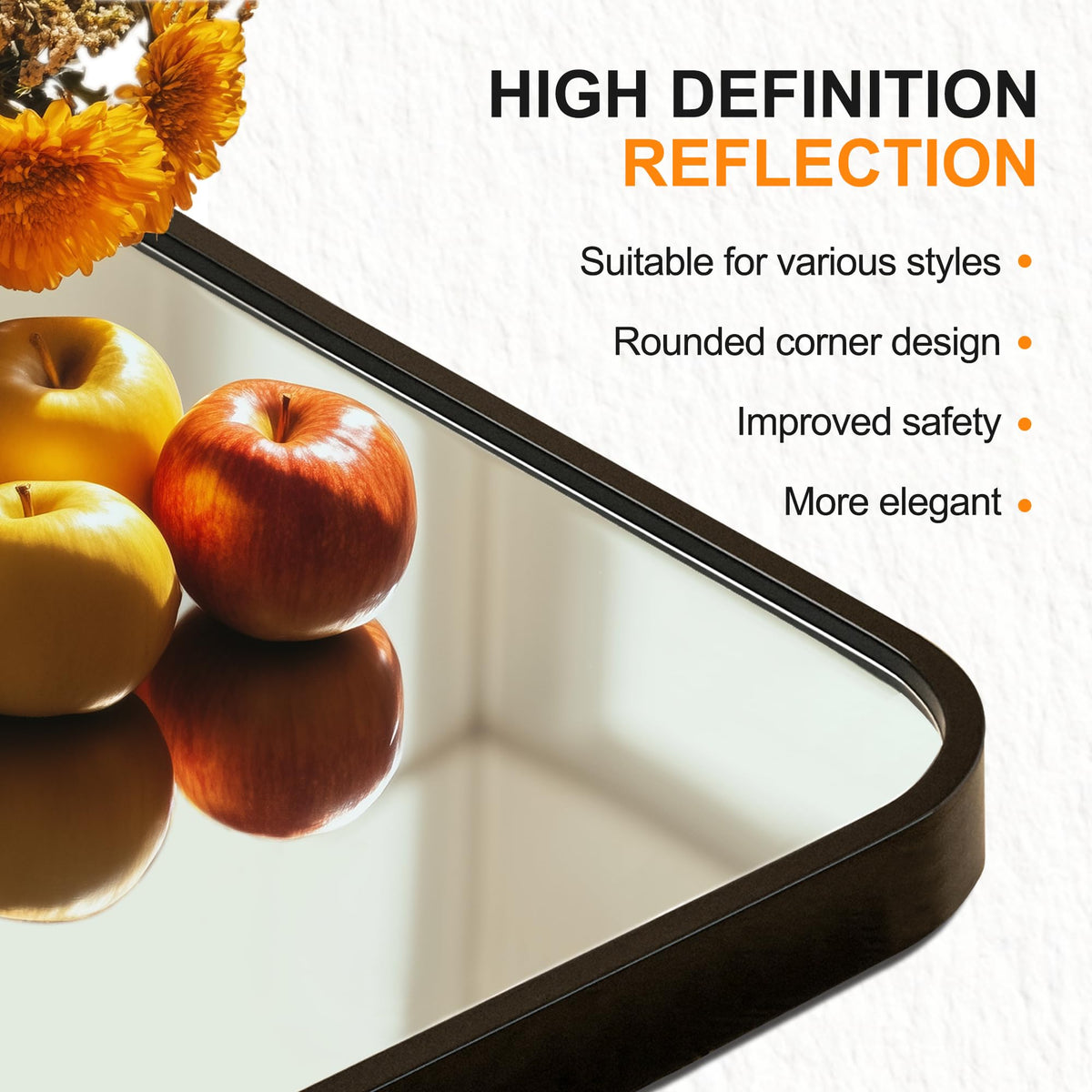 Delma mirror features shatterproof design for safe daily use in busy bathrooms.