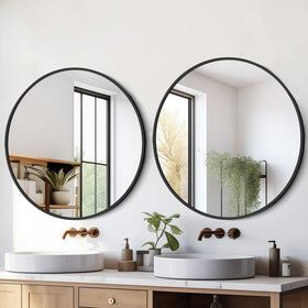 Delma Black Round Mirror 22-Inch bathroom vanity suits sleek interiors.