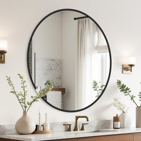 Delma Black Round Mirror 22-Inch wall-mount setup ready for secure installation.