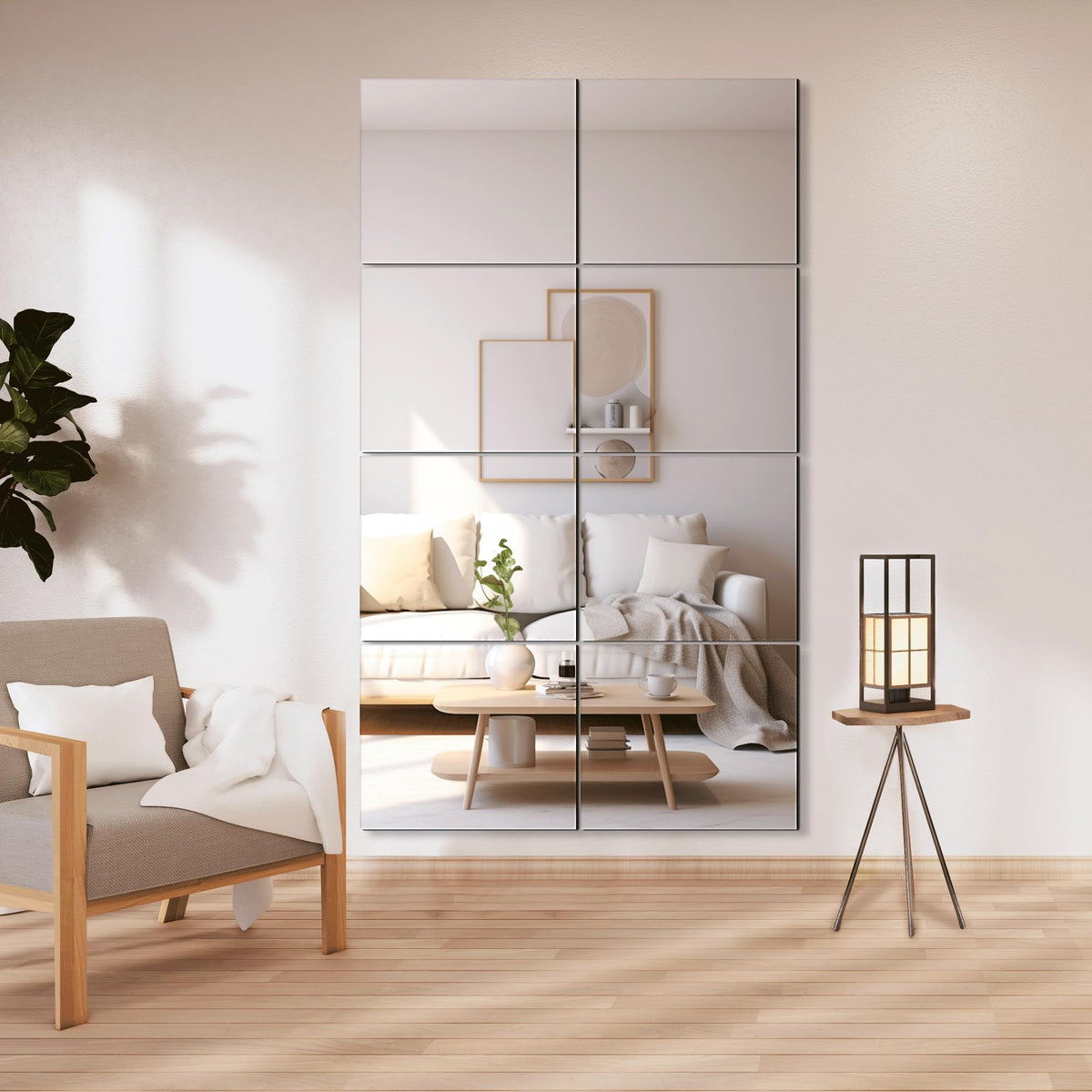 Delma frameless mirror tiles 14x12 pack for bright wall reflections.