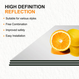 Delma frameless mirror tiles in bathroom reflect light for a brighter space.