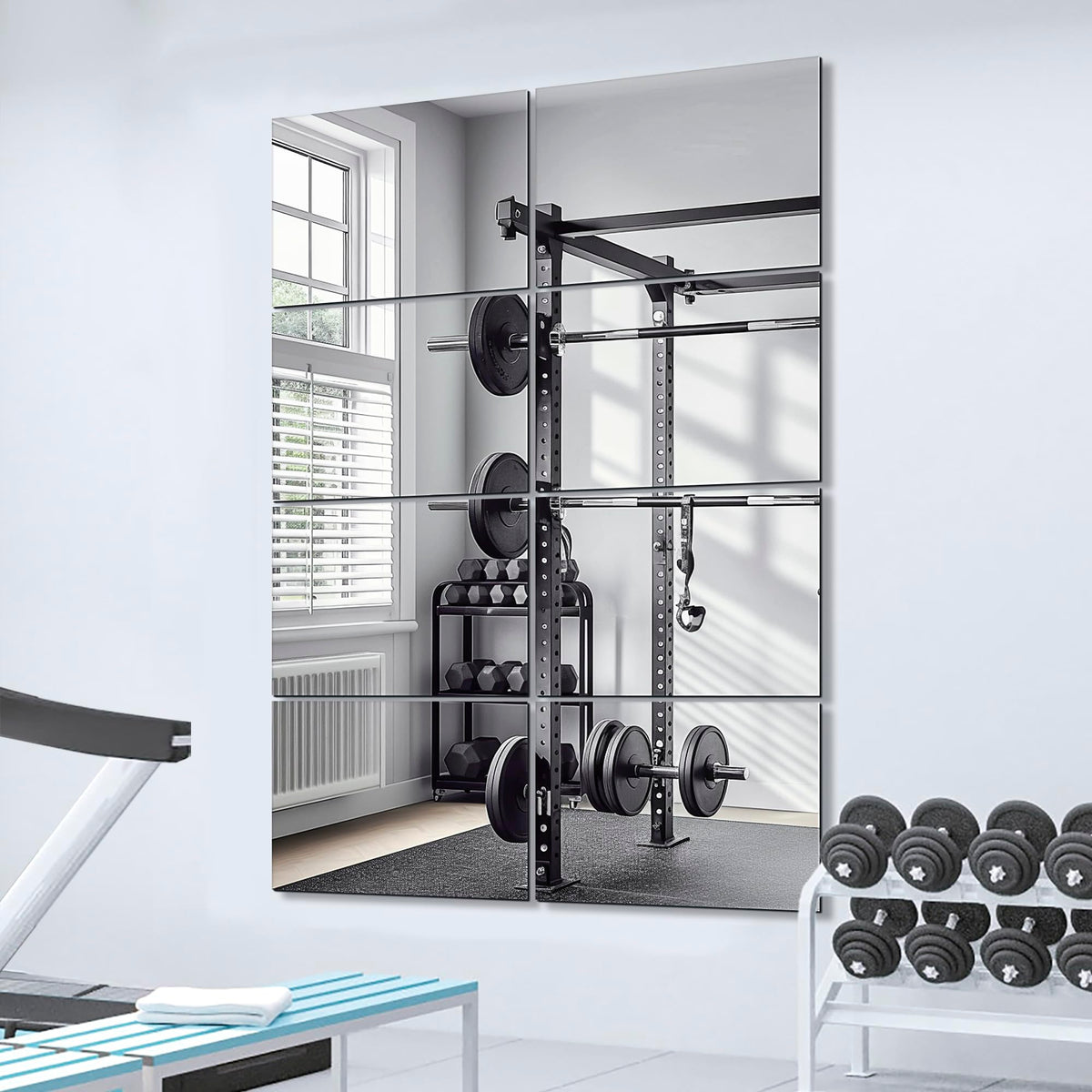 Delma mirror tiles safety-edge frosted finish for safer handling.