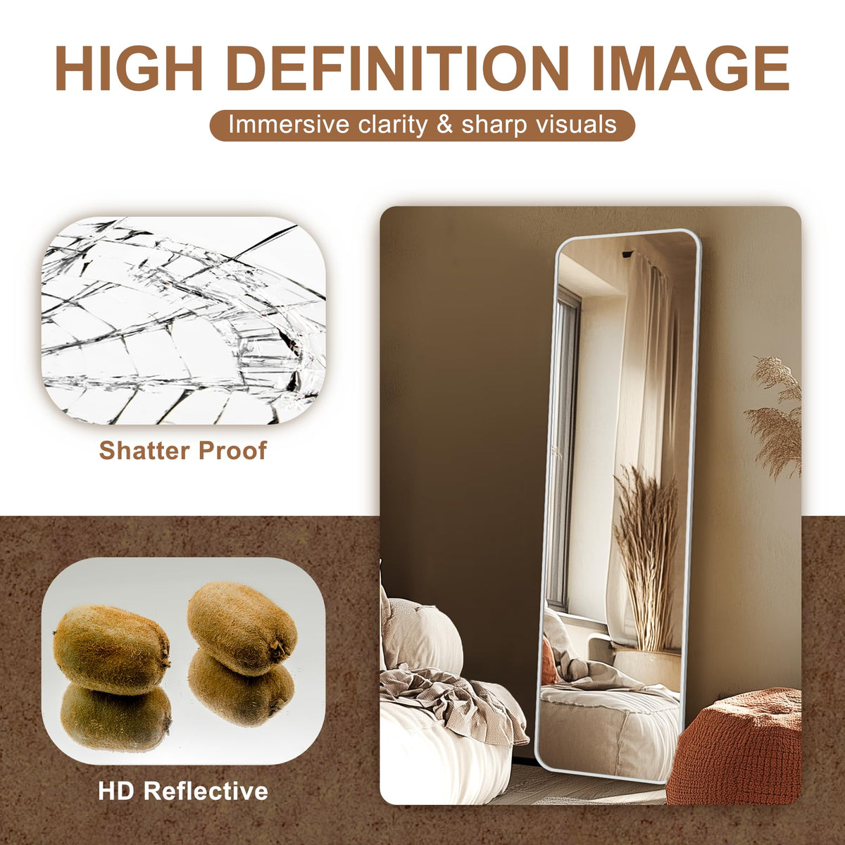 Delma full-length mirror 56x15 floor stand assembly for quick positioning.
