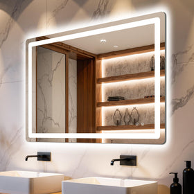 Delma LED mirror with backlit-frontlit for even makeup lighting and skincare accuracy.