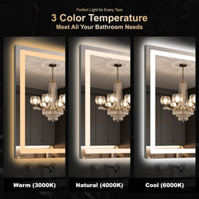 Delma mirror offers warm, natural, and cool lighting options to suit any time of day.