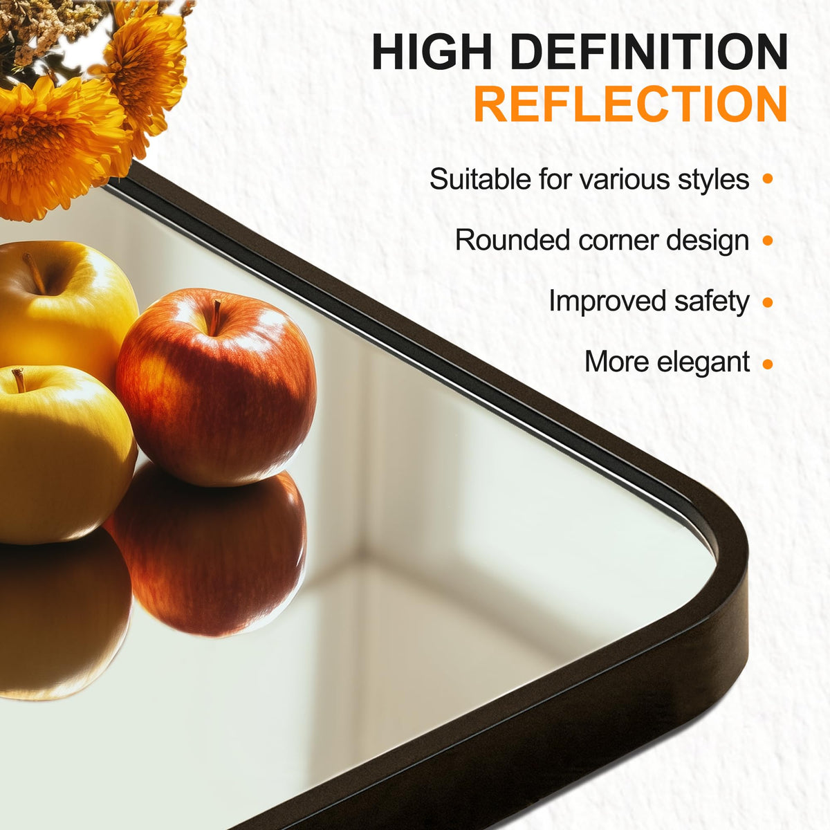 Delma wall mirror enhances living spaces with modern black frame