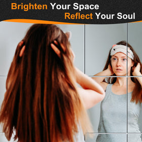 Delma tempered-glass mirror tiles with frosted edge provide a safe, sleek appearance.
