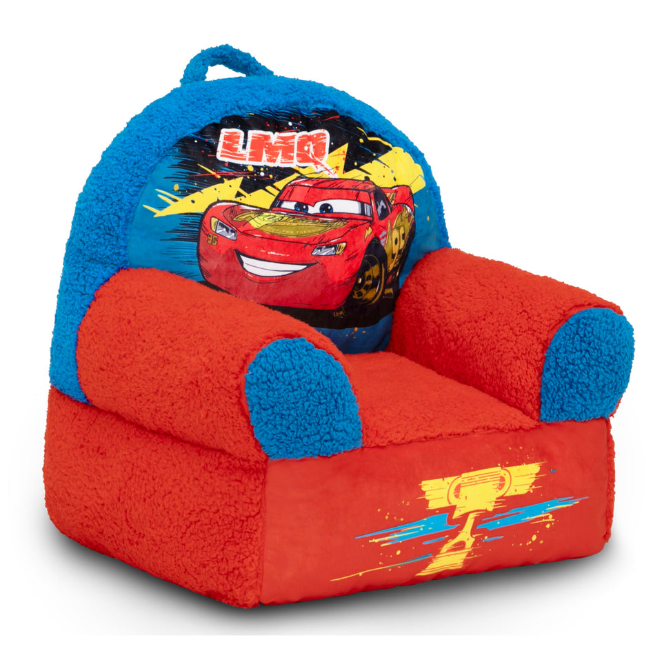 Delta Children Cozee Buddy Chair Cars front view with Lightning McQueen for cozy seating