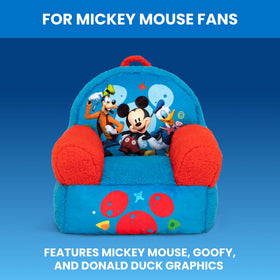 Delta Children Cozee Buddy Chair Mickey Mouse graphics appeal to Disney fans.