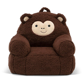 Delta Children Cozee Buddy Chair Monkey full view, cozy kid-sized seating for reading and relaxation