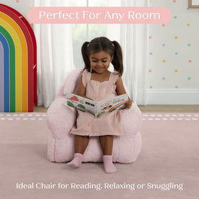 Delta Children Cozee Buddy Chair soft plush fabric ideal for lounging.