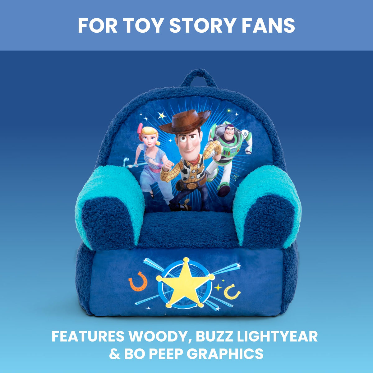 Delta Children Cozee Buddy Chair Toy Story Bo Peep graphic for kid-friendly lounge.