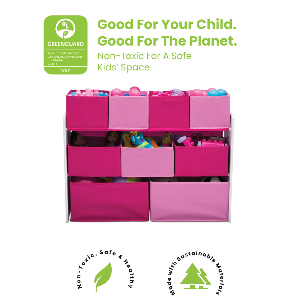 Delta Children deluxe multi-bin toy organizer assembled dimensions for compact playspaces
