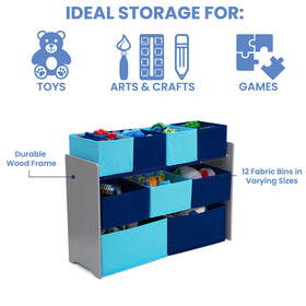 Delta Children organizer in action with a child reaching for a favorite toy