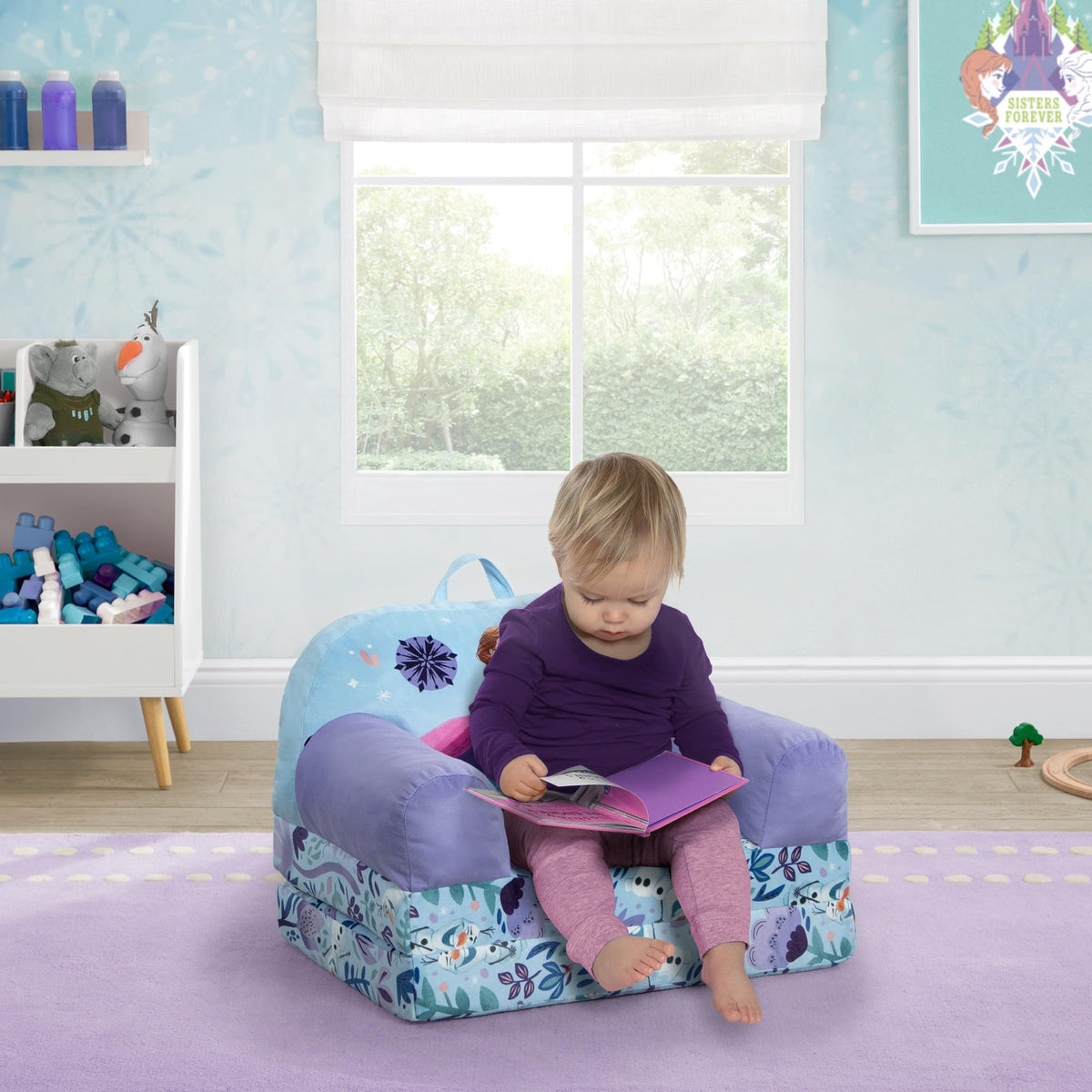 Delta Children Disney Frozen Cozee Buddy flip-out chair purple assembly guide and setup
