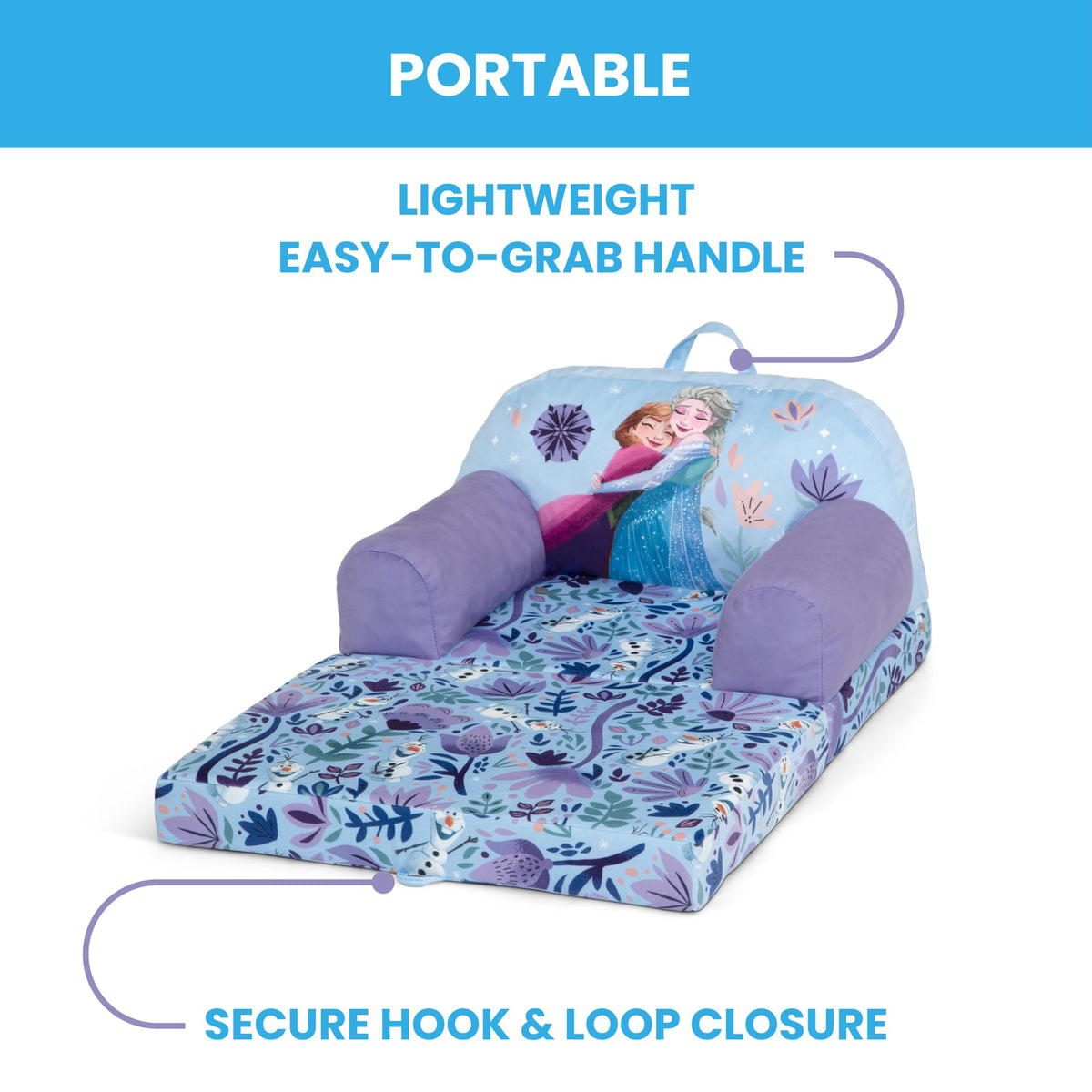 Delta Children Disney Frozen Cozee Buddy flip-out chair purple foam construction for support