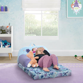 Delta Children Disney Frozen Cozee Buddy flip-out chair purple folded to sleeper for naps easy