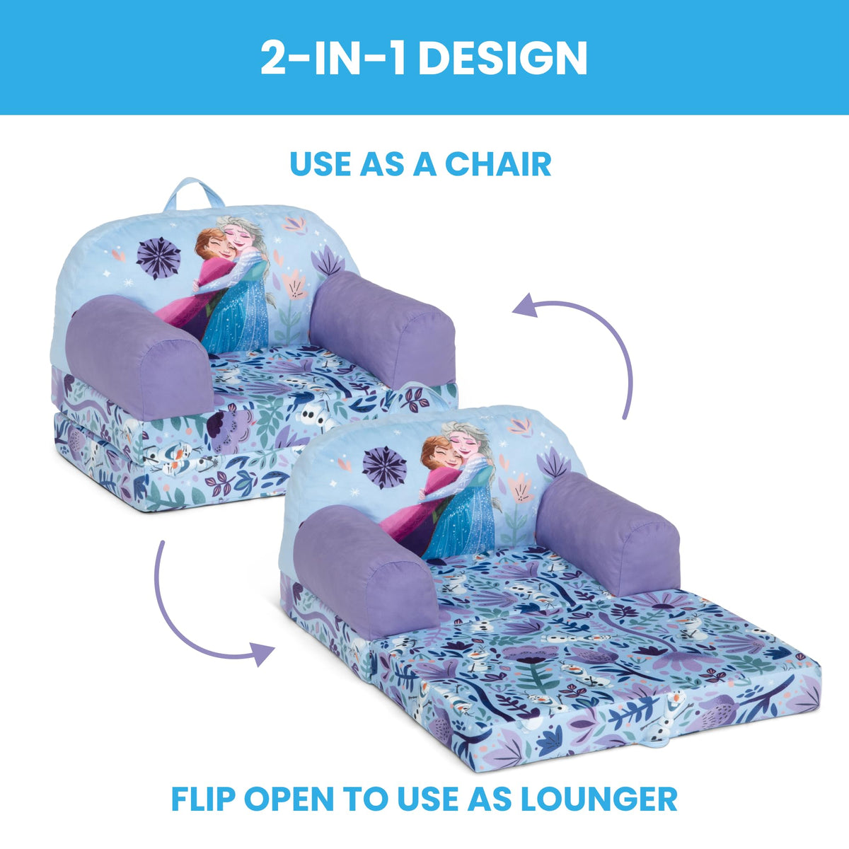 Delta Children Disney Frozen Cozee Buddy flip-out chair purple unfolded lounger for playtime