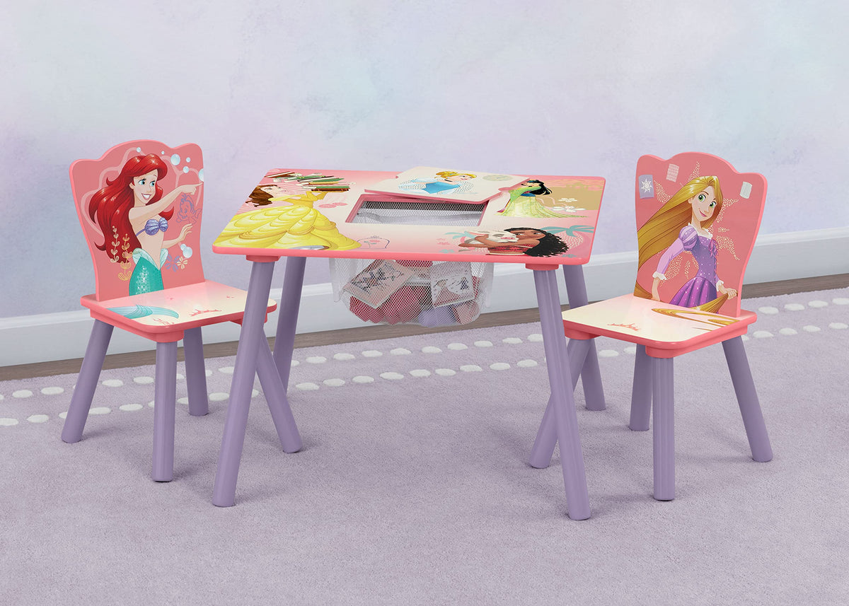 Delta Children table features a center storage compartment for art supplies.