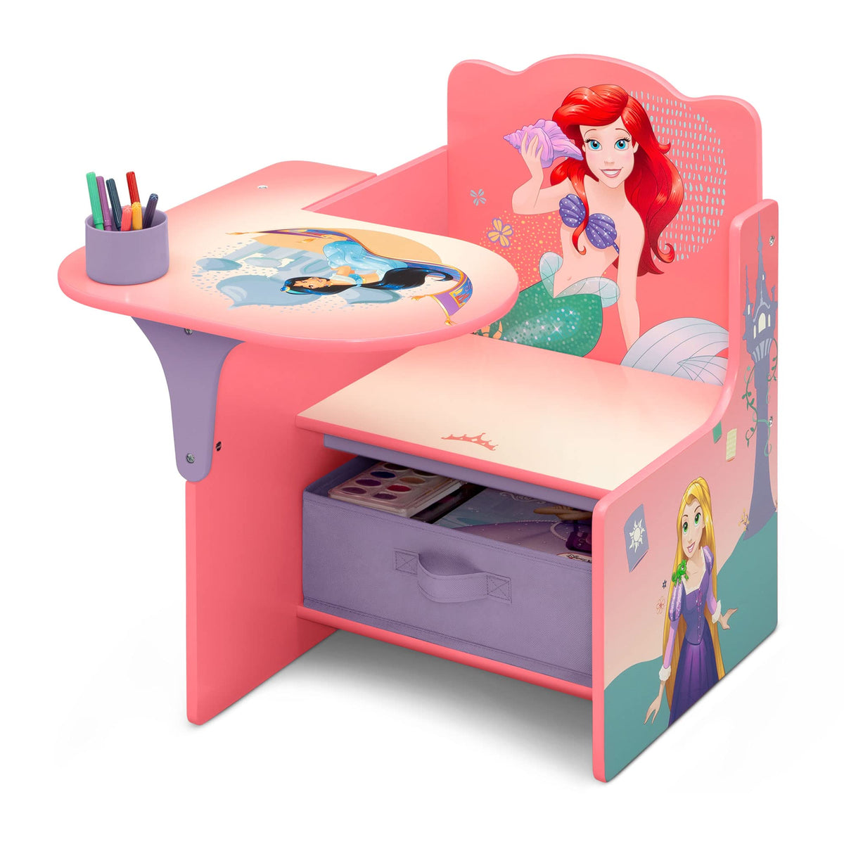Delta Children Disney Princess chair desk built-in cup holder for markers.