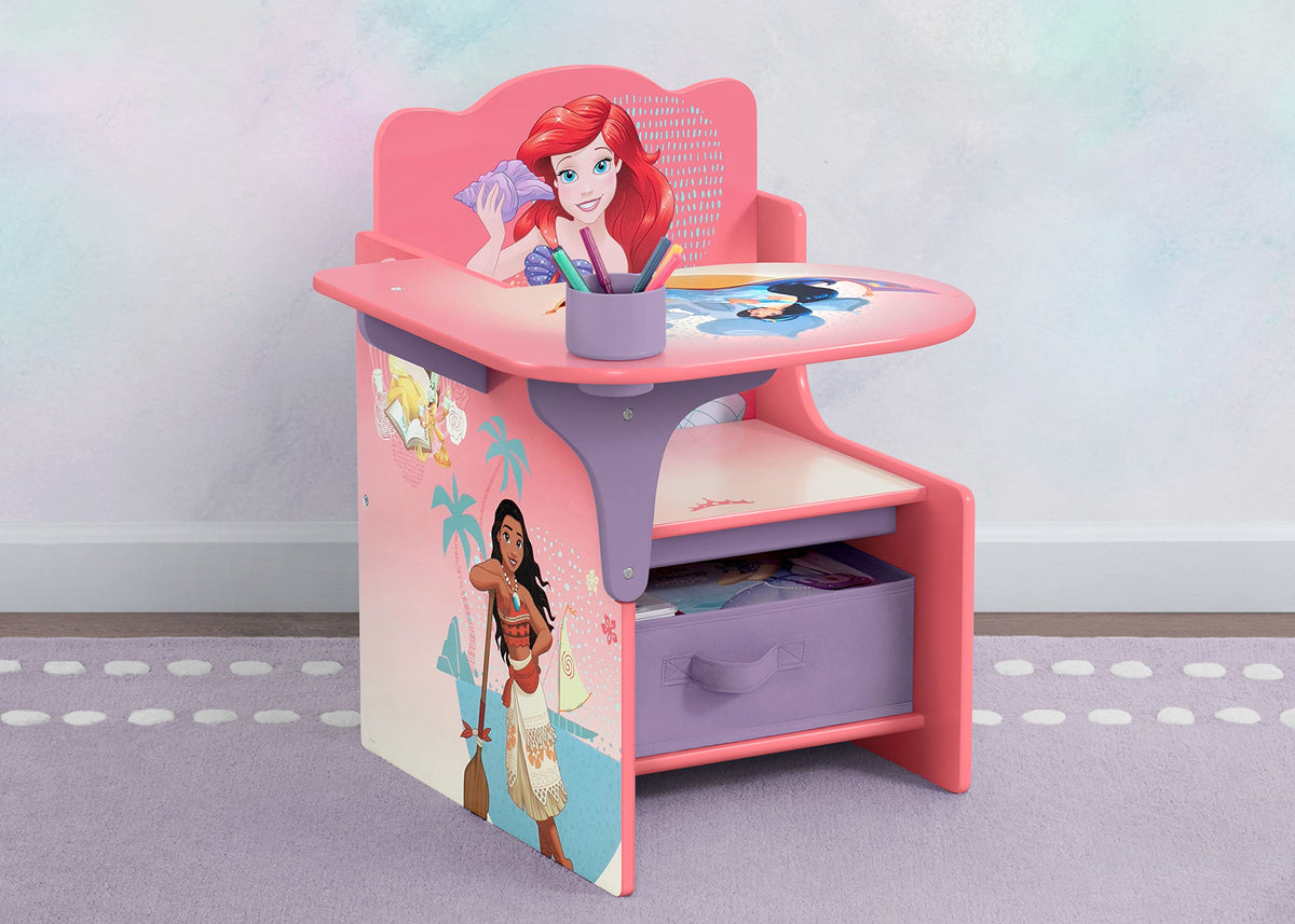 Delta Children Disney Princess chair desk with under-seat storage bin for art supplies.