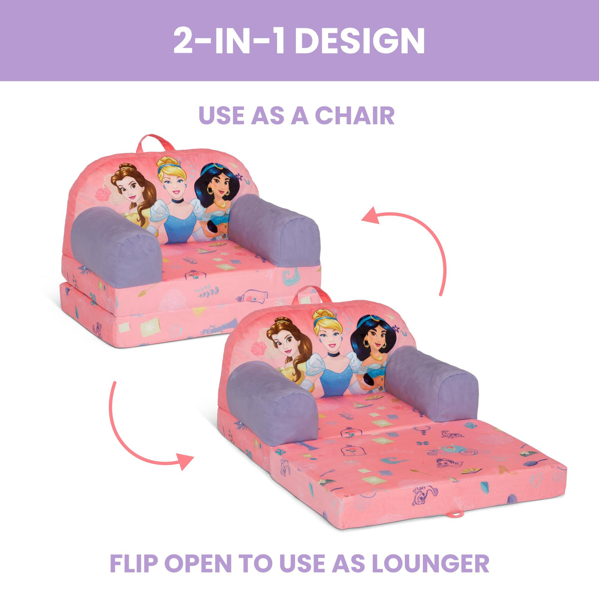 Delta Children Disney Princess Cozee Buddy chair pink with carry handle for easy transport