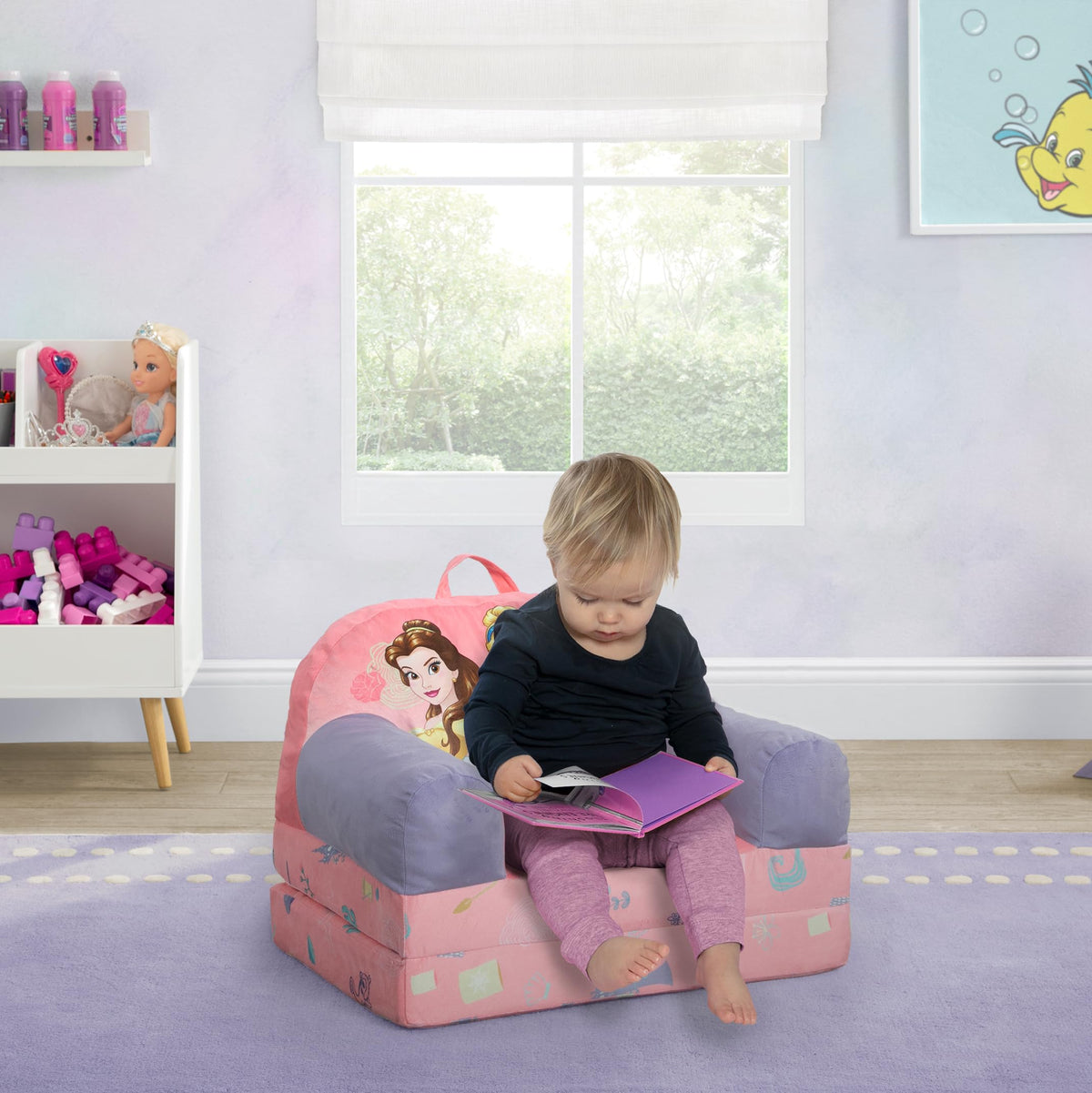 Delta Children Disney Princess Cozee Buddy chair pink compact design in room