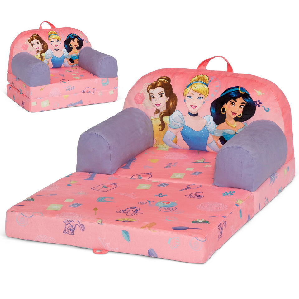Delta Children Disney Princess Cozee Buddy chair pink front view shows compact 2-in-1 seating