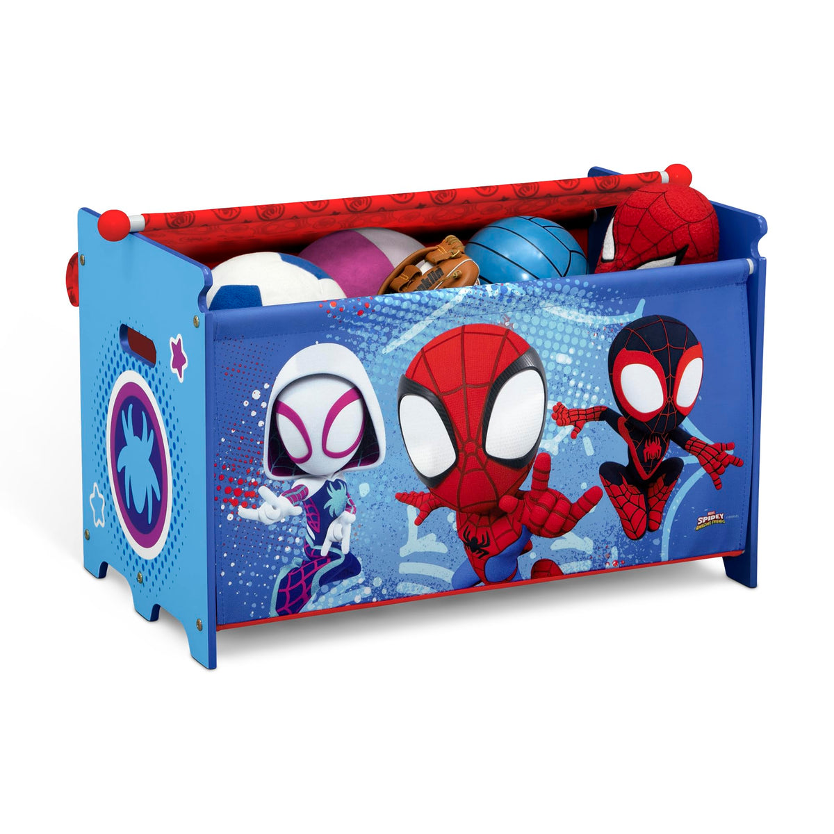 Delta Children Marvel Spidey toy box uses engineered wood for durable storage