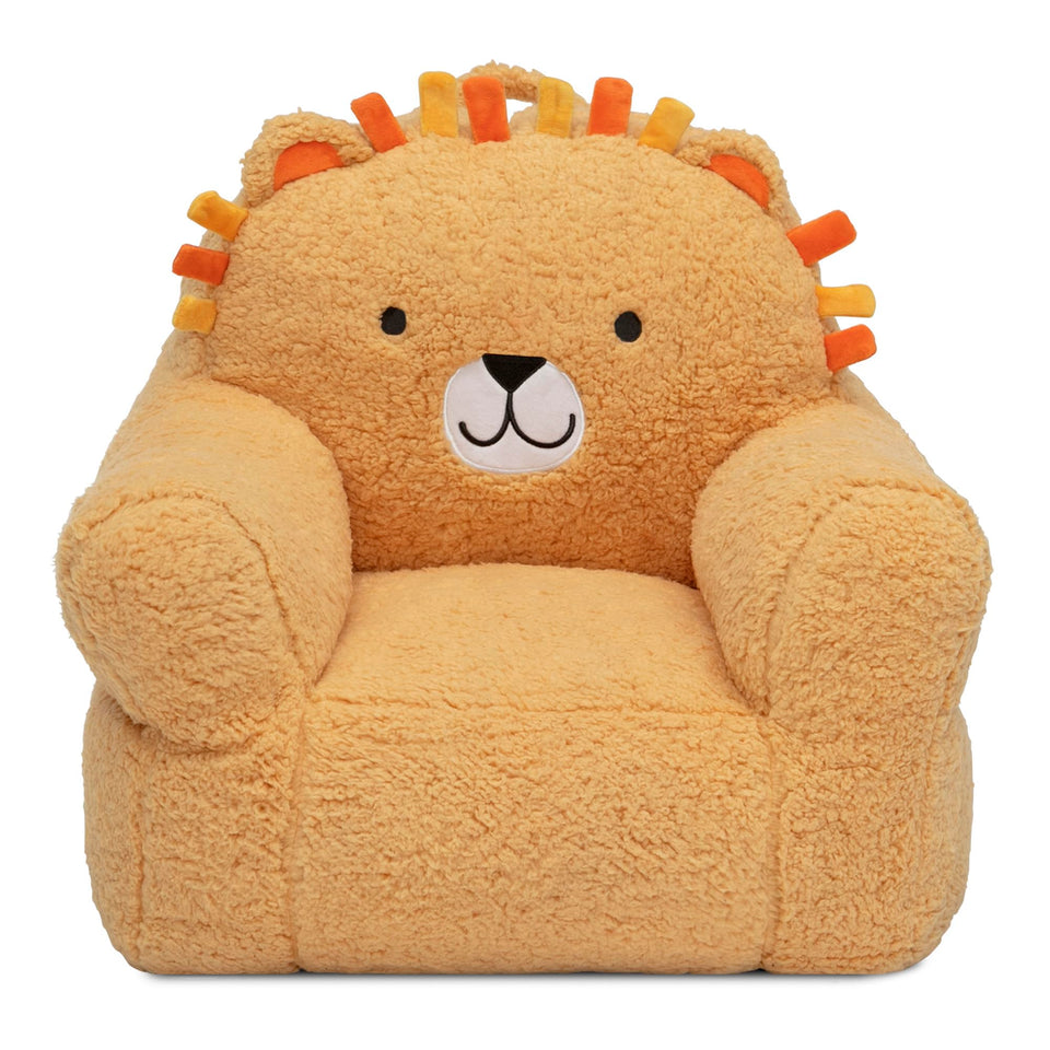 Delta Children Lion Cozee Buddy Chair orange front view, cozy storytime