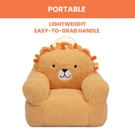 Delta Children Lion Cozee Buddy Chair orange in a playful playroom setting