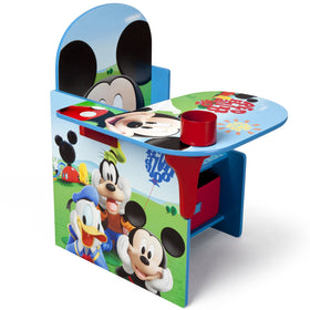 Built-in cup holder helps organize art supplies and drinks during activities